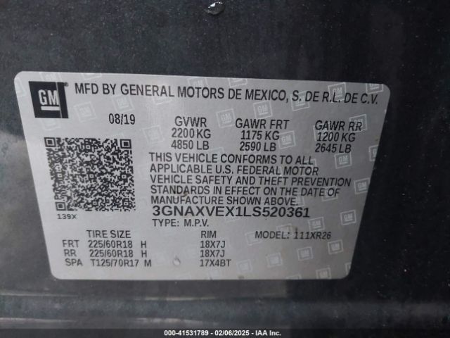 3GNAXVEX1LS520361 Chevrolet Equinox Awd Lt 2.0l Turbo