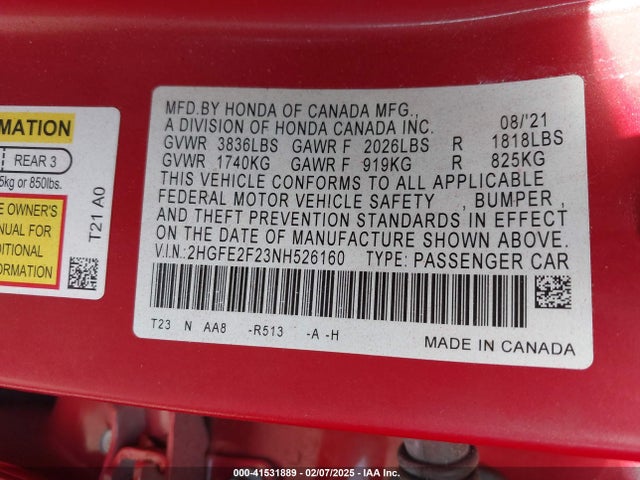Honda Civic Lx 2022 2HGFE2F23NH526160 Image 9