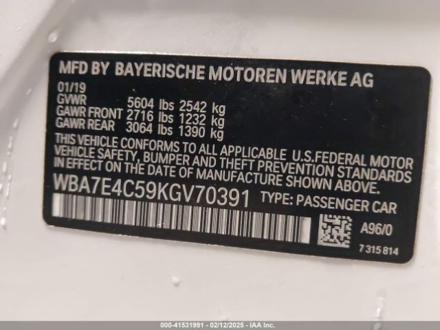 2019 BMW 740I WBA7E4C59KGV70391 Photo 8