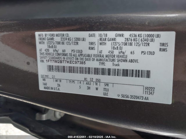 Ford F-250 Xlt 2019 1FT7W2BT7KEC97385 Image 9