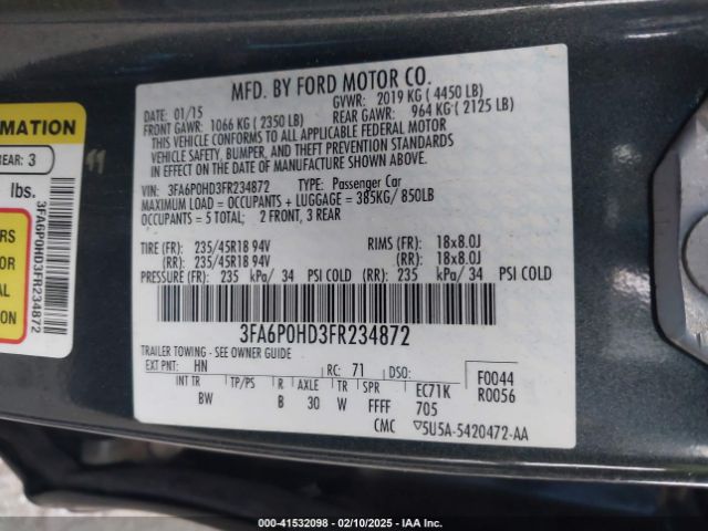 3FA6P0HD3FR234872 Ford FUSION SE