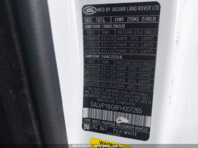 SALVP1BG8FH007265 Land Rover Range Rover Evoque Pure Plus