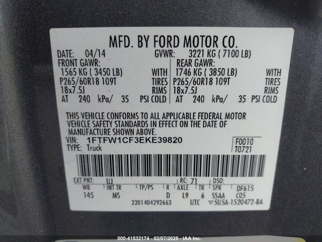 1FTFW1CF3EKE39820 Ford F-150 Xlt