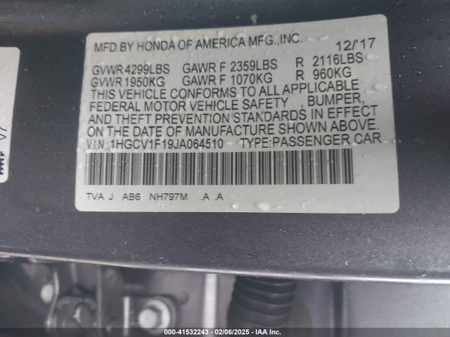 Honda ACCORD LX 2018 1HGCV1F19JA064510 Image 9