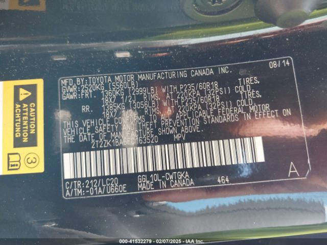 2T2ZK1BA6FC163520 Lexus RX 350