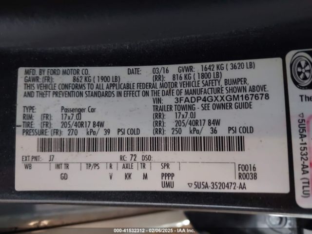 3FADP4GXXGM167678 Ford FIESTA ST