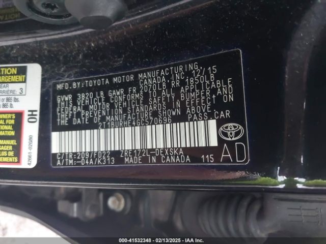2T1BURHE4GC570696 Toyota Corolla S W/special Edition Pkg