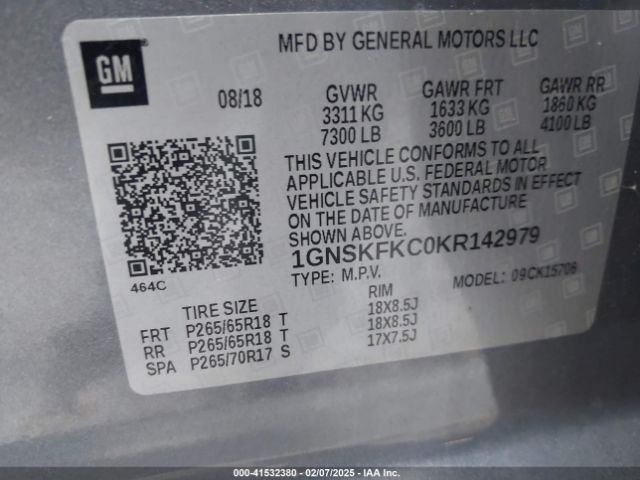 1GNSKFKC0KR142979 Chevrolet Tahoe Commercial Fleet