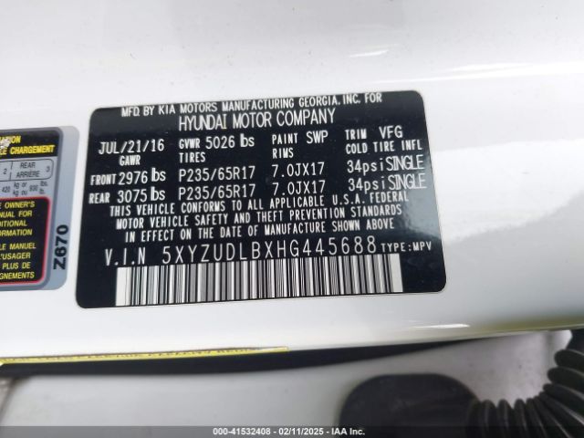 5XYZUDLBXHG445688 Hyundai Santa Fe Sport 2.4l