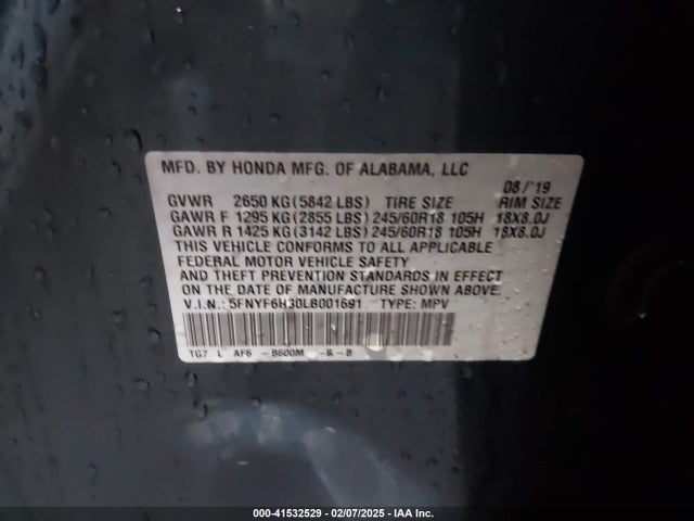 5FNYF6H30LB001691 Honda Pilot Awd Ex