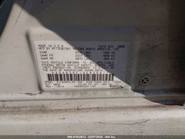 2009 MITSUBISHI GALANT 4A3AB36F19E038877 Photo 8