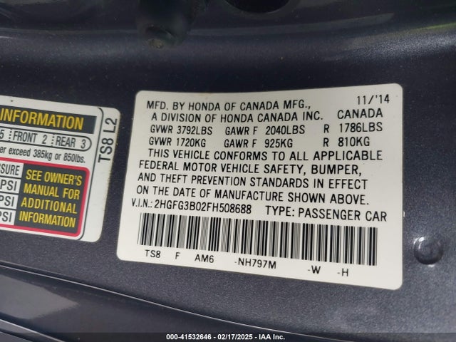 Honda Civic Ex-l 2015 2HGFG3B02FH508688 Image 9