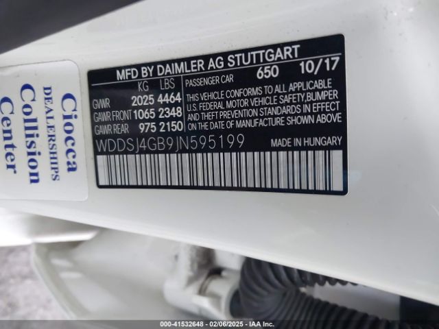 WDDSJ4GB9JN595199 Mercedes-Benz CLA 250 4MATIC