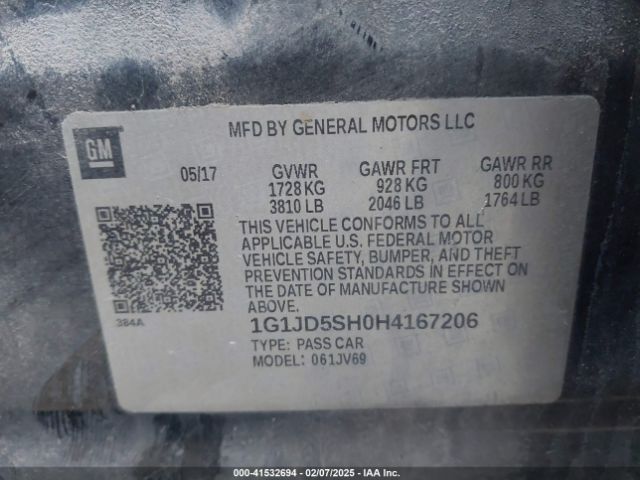1G1JD5SH0H4167206 Chevrolet Sonic Lt Auto