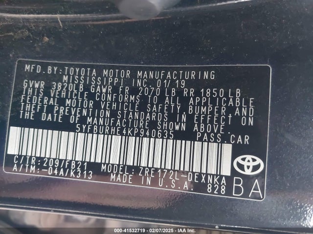 Toyota COROLLA LE 2019 5YFBURHE4KP940635 Image 9