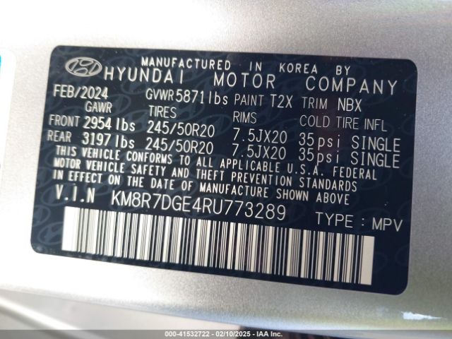 KM8R7DGE4RU773289 Hyundai Palisade Calligraphy