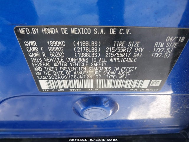 Honda Hr-v Ex-l 2018 3CZRU6H78JM724107 Image 9