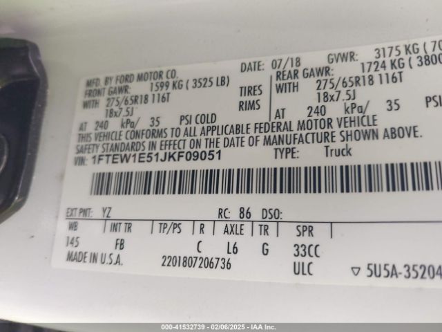 1FTEW1E51JKF09051 Ford F-150 Xlt