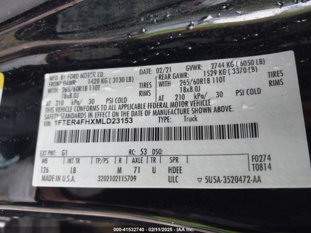 1FTER4FHXMLD23153 Ford Ranger Xlt