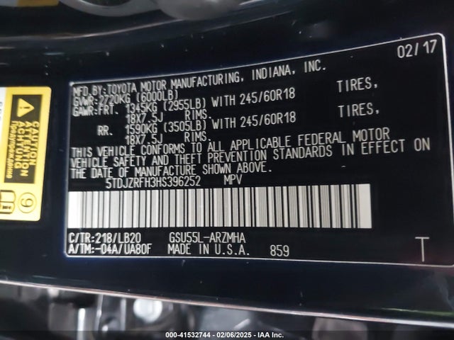 Toyota Highlander Xle 2017 5TDJZRFH3HS396252 Image 9