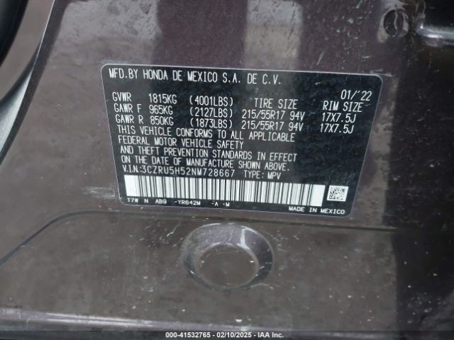 3CZRU5H52NM728667 Honda Hr-v 2wd Ex