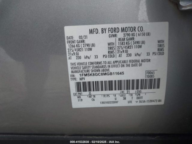 1FM5K8GC8MGB11645 Ford Explorer St