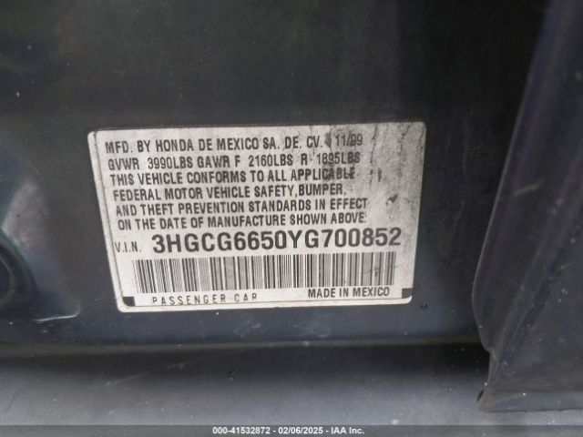 2000 HONDA ACCORD SDN 3HGCG6650YG700852 Photo 8