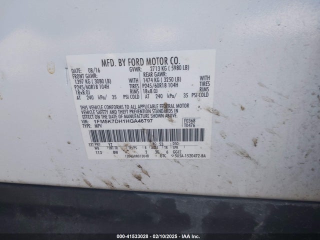 1FM5K7DH1HGA46797 Ford EXPLORER XLT