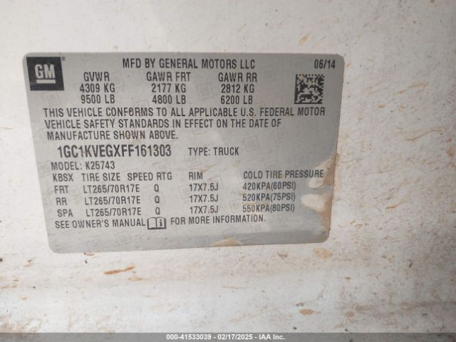 1GC1KVEGXFF161303 Chevrolet Silverado 2500hd Lt