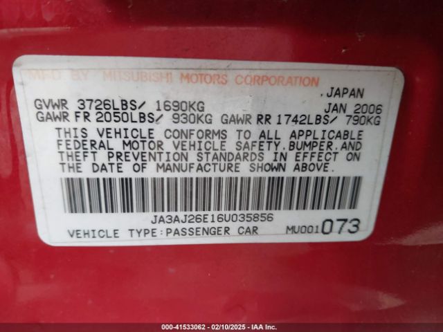 2006 MITSUBISHI LANCER JA3AJ26E16U035856 Photo 8