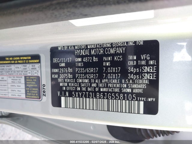 5XYZT3LB6JG558105 Hyundai Santa Fe Sport 2.4l