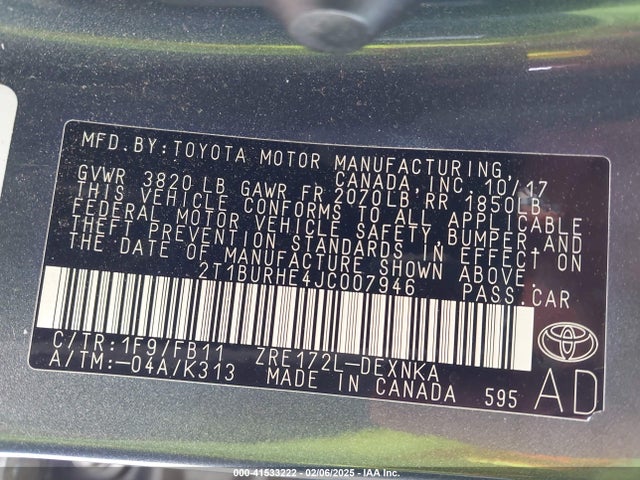 Toyota COROLLA LE 2018 2T1BURHE4JC007946 Image 9