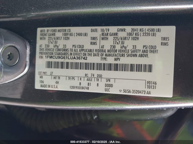 Ford 2020 2020 1FMCU9G61LUA36742 Image 9