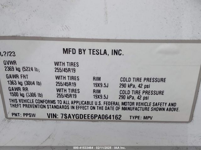 7SAYGDEE6PA064162 Tesla Model Y Awd/long Range Dual Motor All-wheel Drive