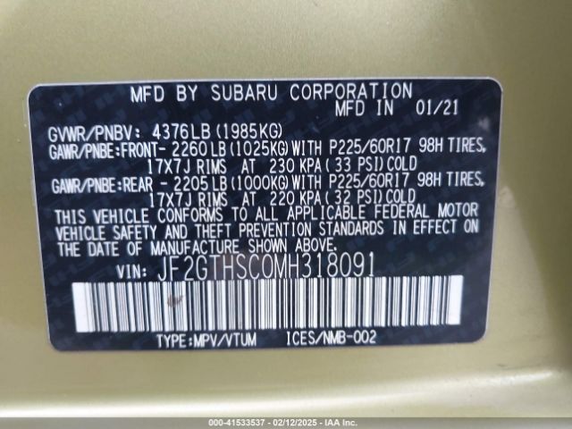 JF2GTHSC0MH318091 Subaru Crosstrek Sport