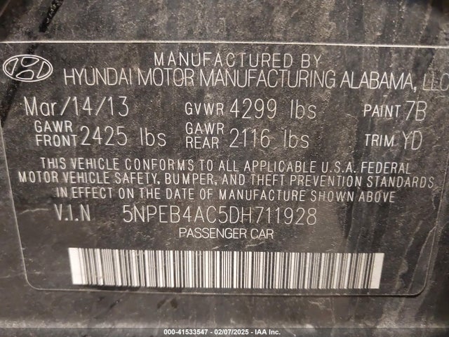 Продаж на аукціоні авто 2013 Hyundai Sonata Gls, vin: 5NPEB4AC5DH711928, номер лоту: 41533547