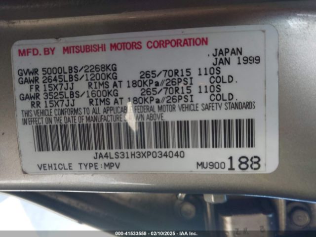 1999 MITSUBISHI MONTERO SPORT JA4LS31H3XP034040 Photo 8