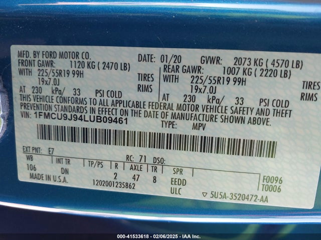Ford Escape Titanium 2020 1FMCU9J94LUB09461 Image 9