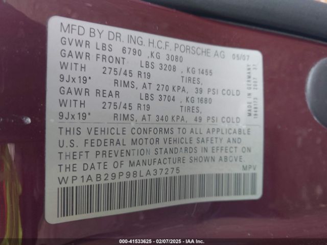 2008 PORSCHE CAYENNE WP1AB29P98LA37275 Photo 8
