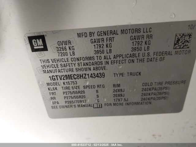 1GTV2MEC8HZ143439 GMC Sierra 1500 Sle