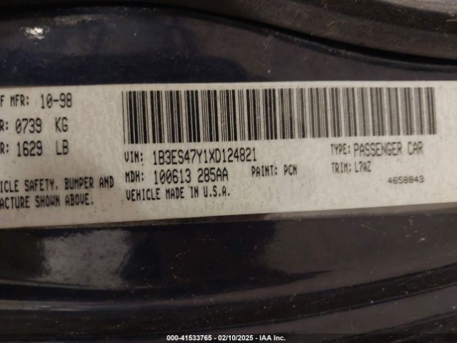 1999 DODGE NEON 1B3ES47Y1XD124821 Photo 8