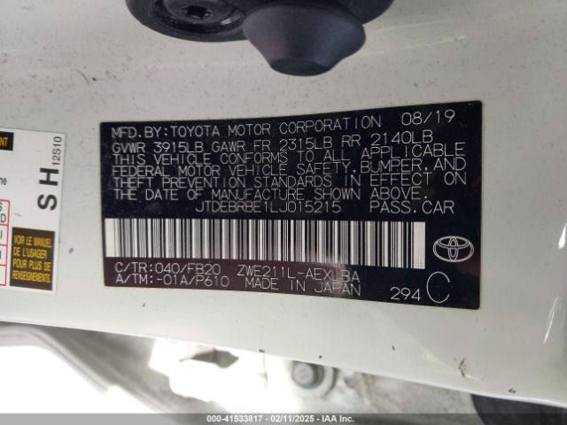 JTDEBRBE1LJ015215 Toyota Corolla Hybrid Le