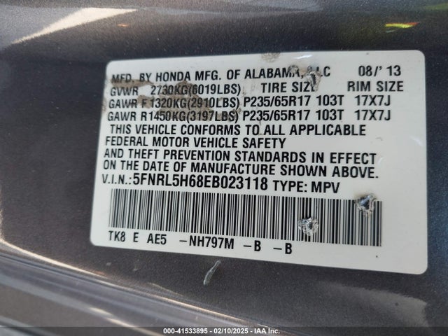 Honda Odyssey Ex-l 2014 5FNRL5H68EB023118 Image 9