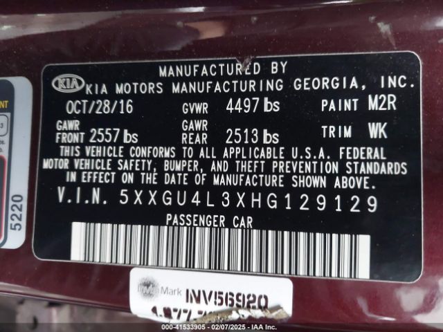 5XXGU4L3XHG129129 KIA OPTIMA EX