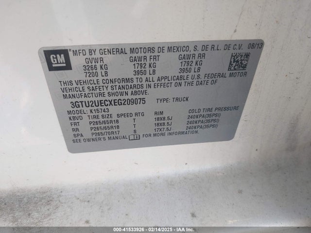 3GTU2UECXEG209075 GMC Sierra 1500 Sle