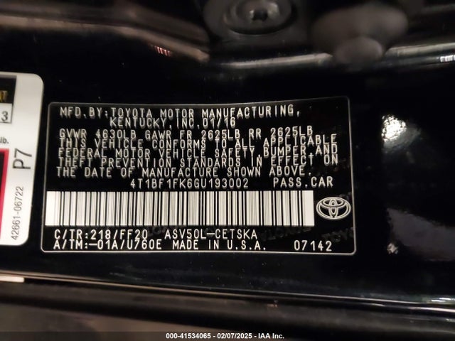 Toyota CAMRY SE 2016 4T1BF1FK6GU193002 Image 9