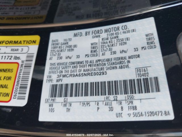 3FMCR9A65NRE00293 Ford Bronco Sport