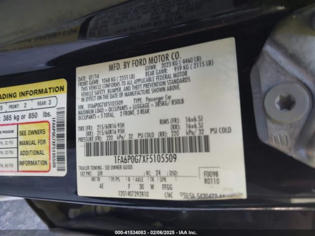 1FA6P0G7XF5105509 Ford FUSION S