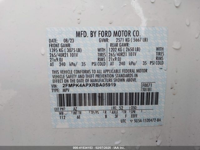 2FMPK4APXRBA05919 Ford EDGE ST