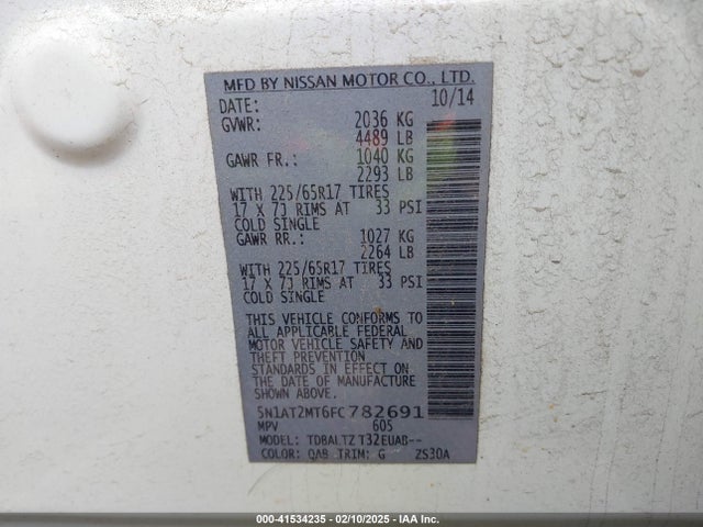 Nissan ROGUE SV 2015 5N1AT2MT6FC782691 Image 9